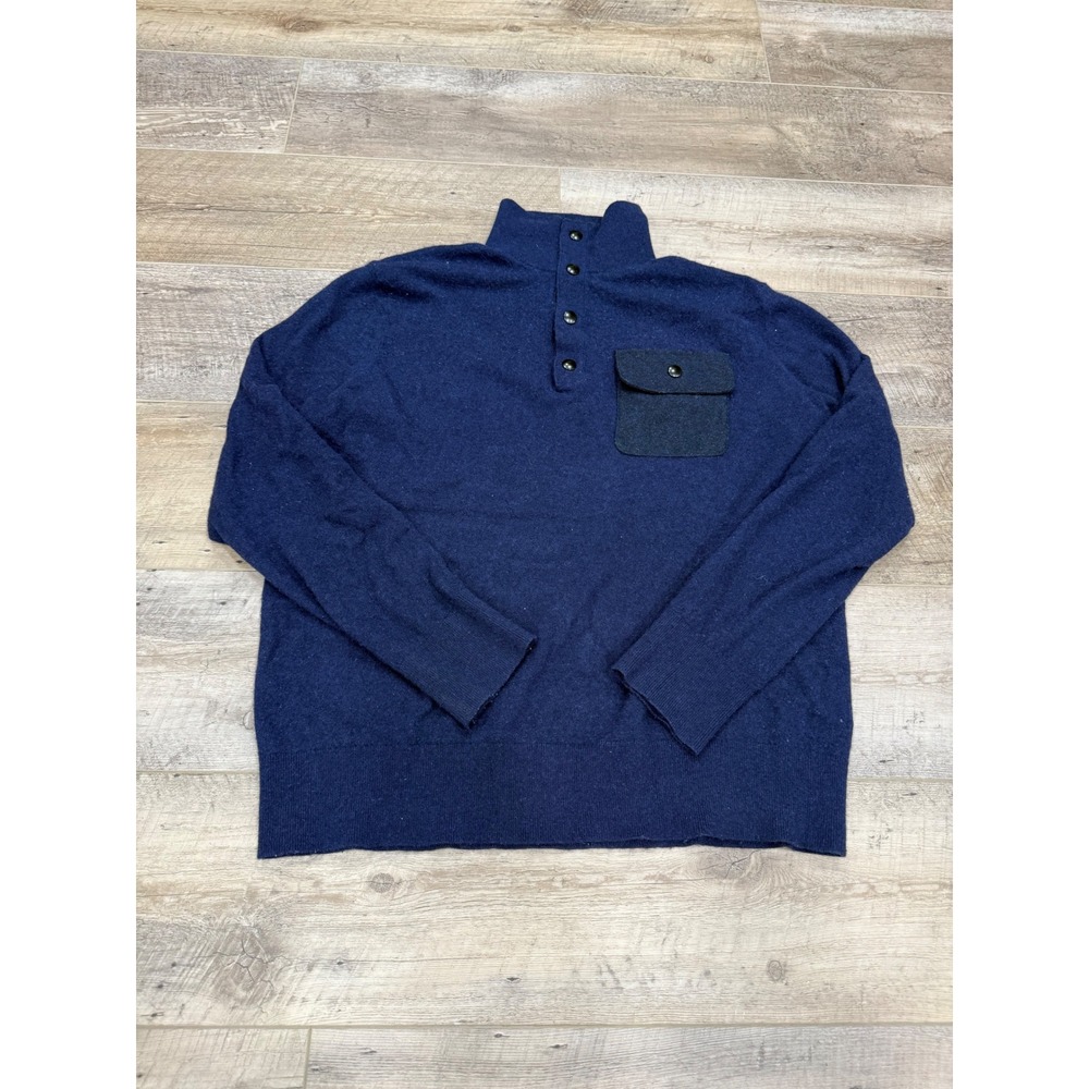Banana Republic Mens XL Navy Blue Italian Yarn Button Mock Neck Sweater 0802